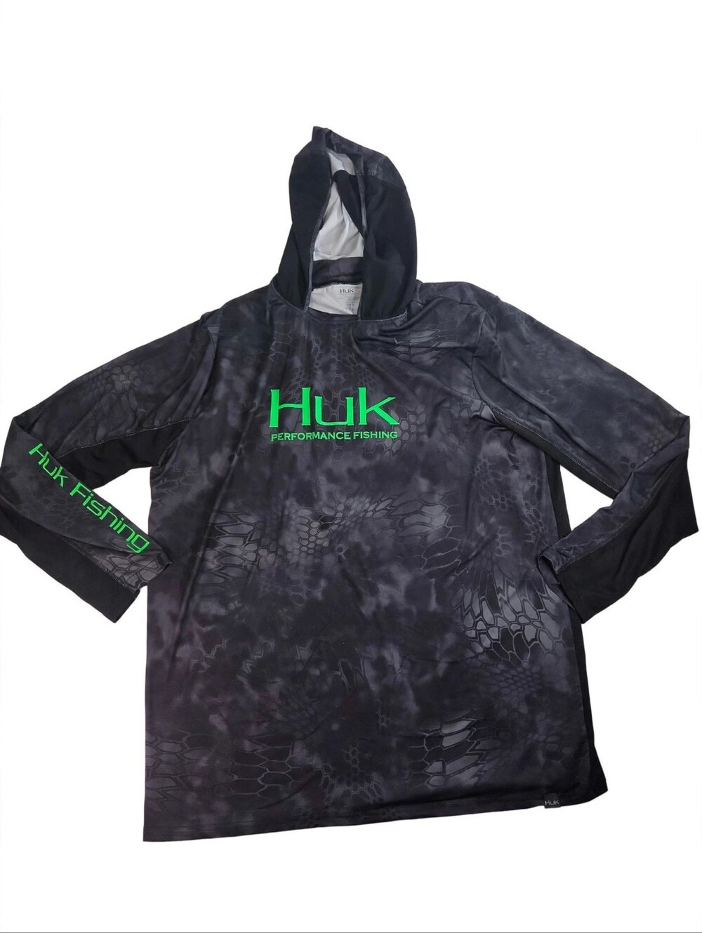 Huk Performance Fishing Hoodie XL Kryptek Typhon Camo Black Neon Logo UPF